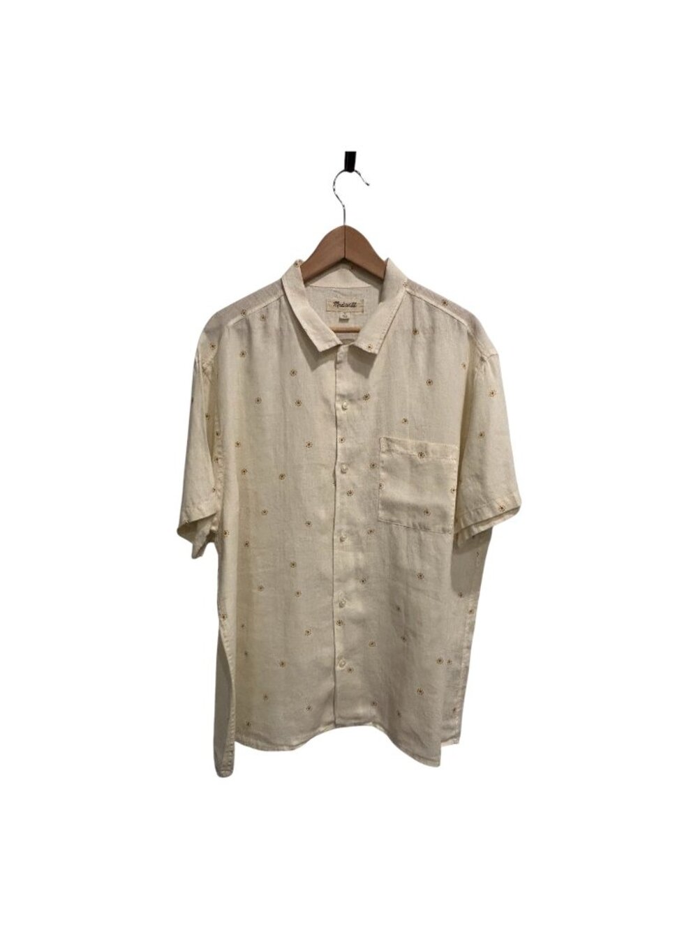 Madewell Men’s 100% Linen Camp Shirt Large Ivory Embroidered Dot Button Front Co - Picture 2 of 6